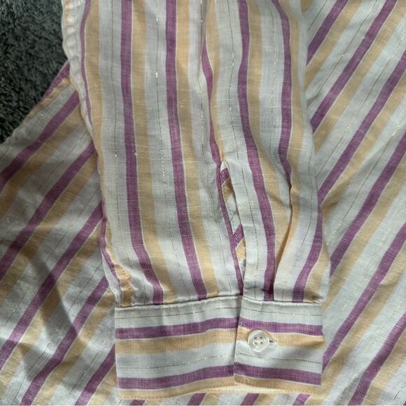 Chicos No Iron Linen Striped Button Down Top Size 2 (US Large) - Picture 6 of 7